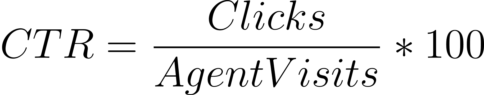 CTR formula: Clicks divided by Agent Visits times 100